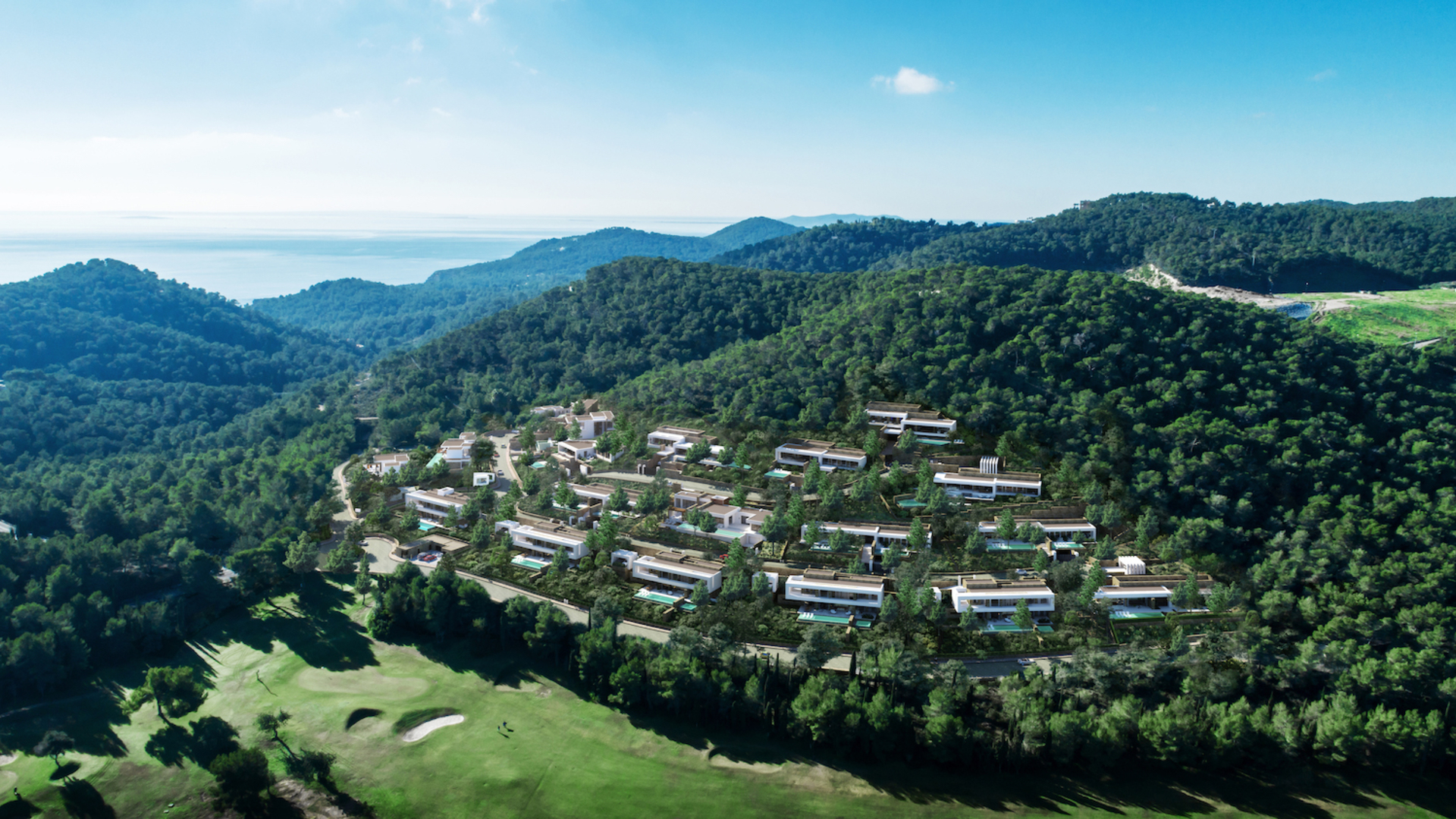 Complejo de villas de lujo junto al campo de golf en la costa de Ibiza