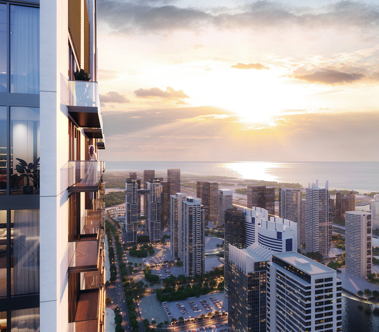 Moderne appartementen en penthouses in een wolkenkrabberresidentie in Dubai met uitzicht op zee