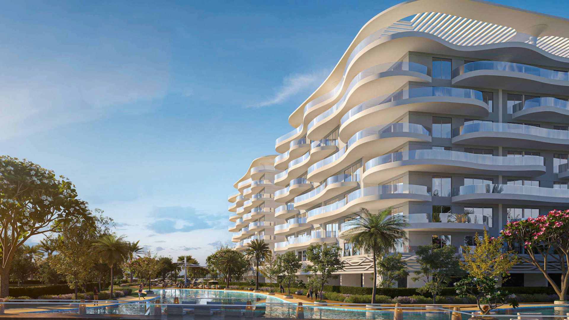 A residential complex surrounded by lagoons inspired by the Mediterranean Sea