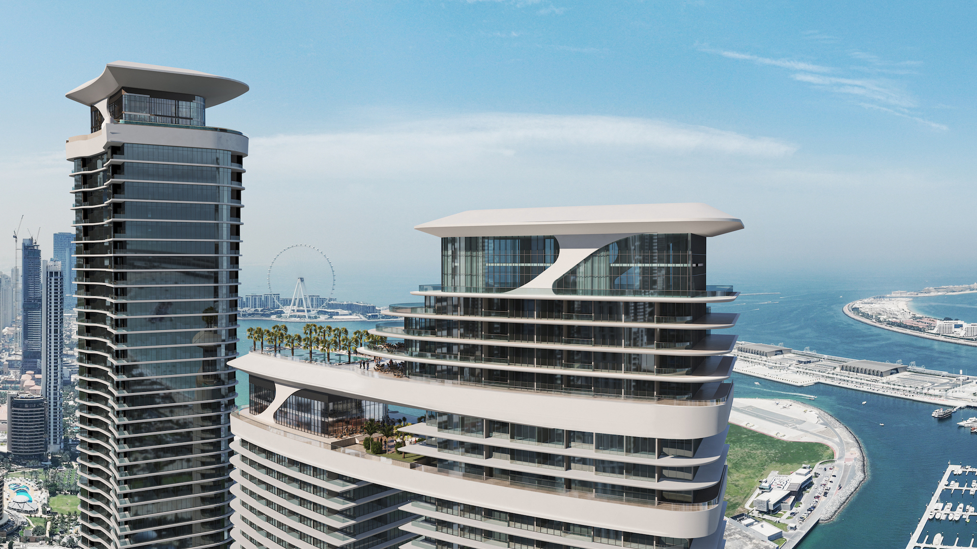 Skyscraper residential complex right by the sea in Dubai Marina