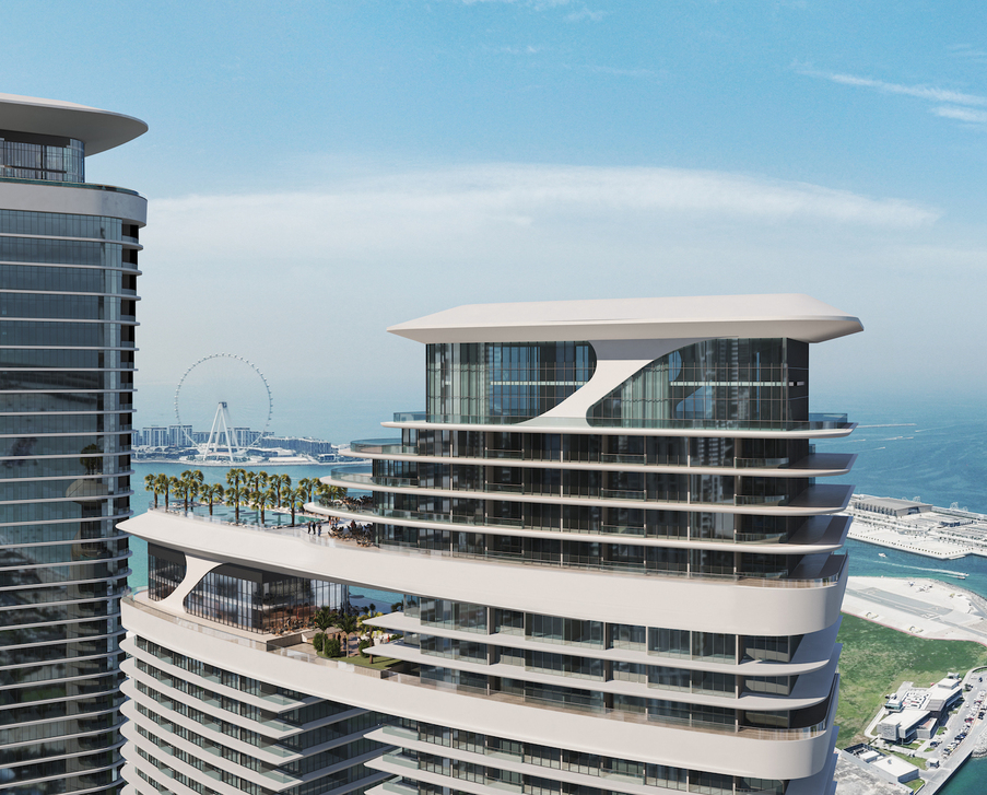 Skyscraper residential complex right by the sea in Dubai Marina